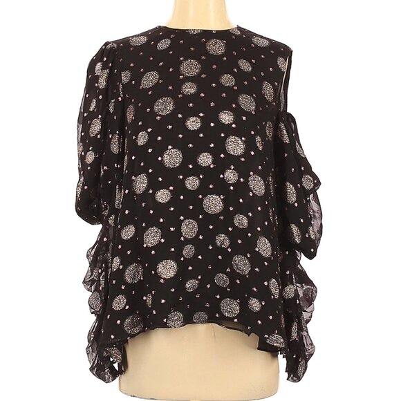 The Kooples Tutti Frutti Spots Silk Single Cold Shoulder Blouse Top size M - Picture 3 of 13